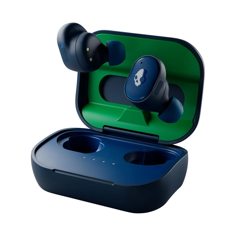 Skullcandy Grind Wireless Earbuds, Bluetooth Headphones, Up to 40 Hours Battery, Noise Isolating Fit, Microphone for iPhone Android, Customizable via Skull-iQ App - Dark Blue/Green
