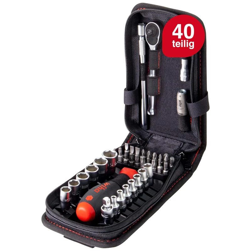 Wiha 333-94 Socket Set 40 pcs Metric 1/4 Drive, Red