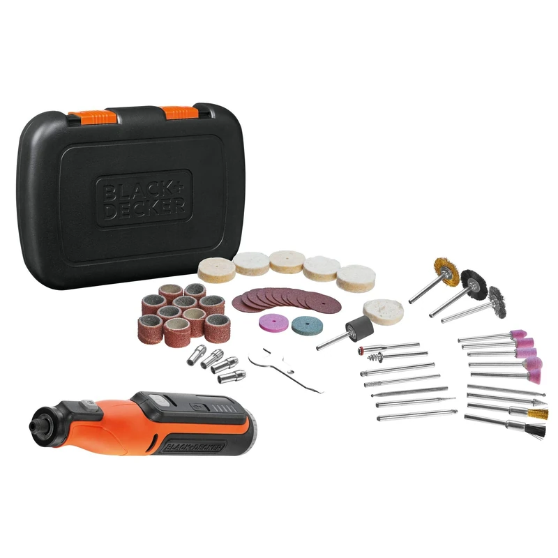 BLACK+DECKER BCRT8IK-XJ 7,2V Rotary Tool with 52 Accessories and A KITBOX, 7.2 W, Black/Orange