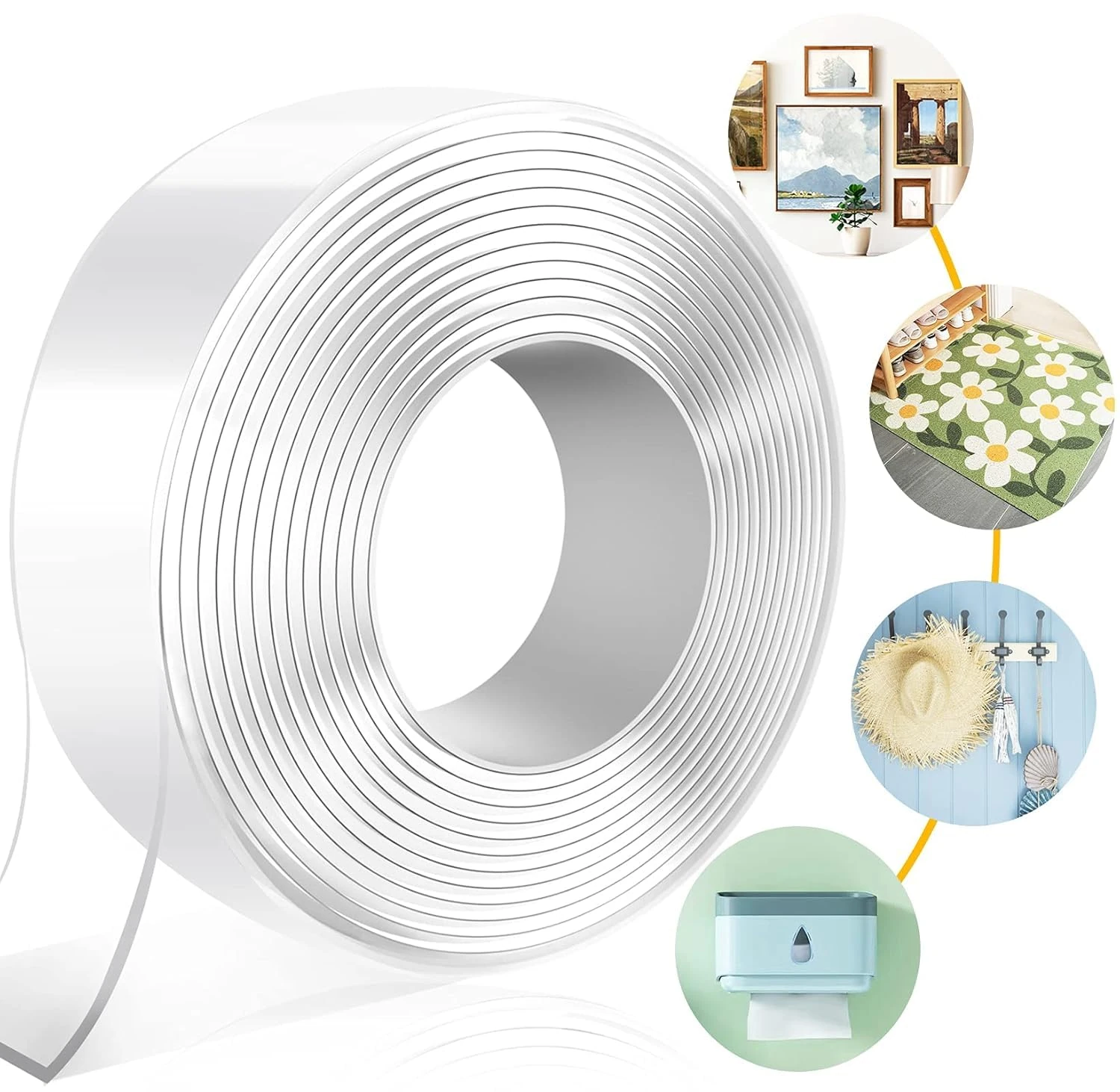 MIMEIMIAI Self Adhesive Tape, Double Sided Tape Heavy Duty Two Sided Sticky Pads Strong Wall Adhesive Strips No Marks Reusable Clear Nano Tape for Picture Hanging, Carpet Glue