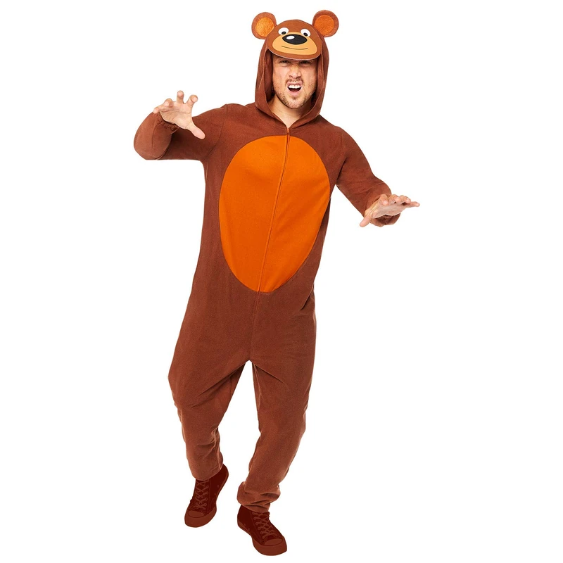 Amscan 9908787 - Adults Brown Bear Onesie with Hood World Book Day Fancy Dress Costume Size: Plus Size - Image 1