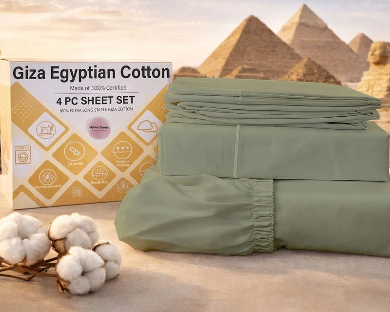 MyGiza Sheets 4 Pcs Twin Sheet Set, 100% Certified Giza Egyptian Cotton, Soft & Luxury Sheets fits 15 Inches Deep Mattress, Sage