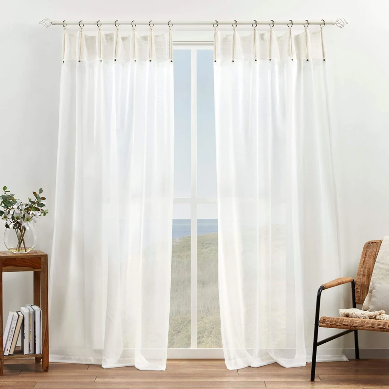 Exclusive Home Hawkins Sheer Bronze Ring Top Curtain Panels, 54"x96", Natural, Set of 2