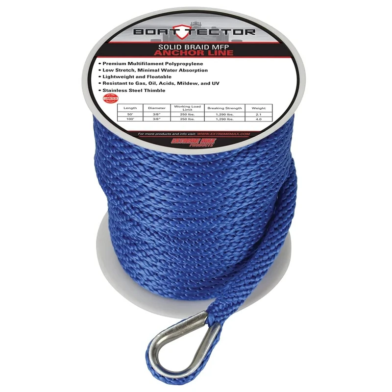 Extreme Max 3006.3478 BoatTector Solid Braid MFP Anchor Line with Thimble - 1/2" x 100', Royal Blue