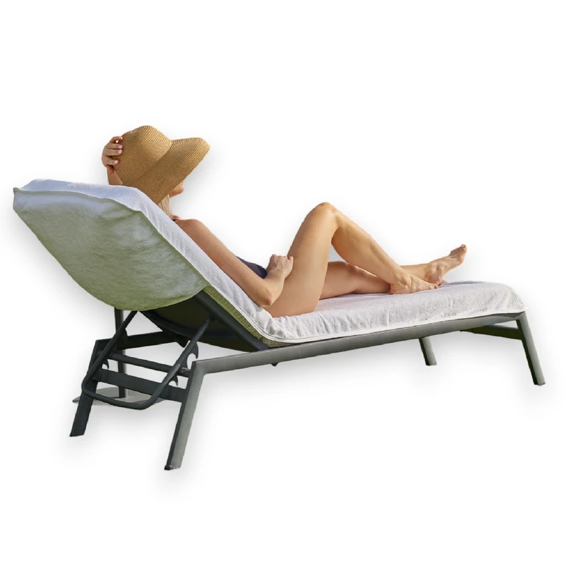 Boca Terry Chaise Lounge Cover - Cotton Terry Cloth Beach Chair Towel - Fitted Beach Towel, White - Image 1
