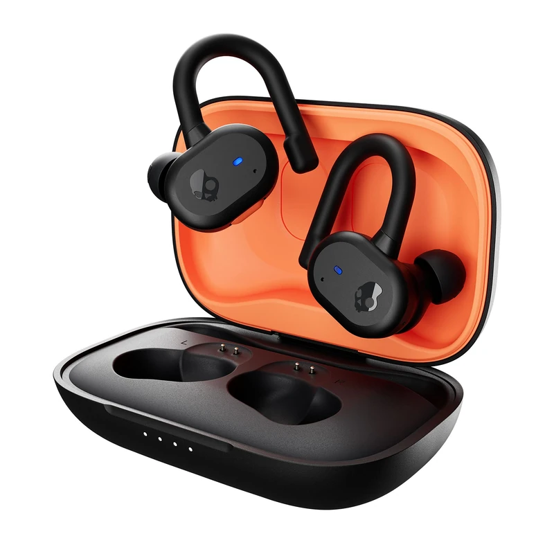 Skullcandy Push Active Wireless Earbuds, Bluetooth Headphones, Noise Isolating, 44 Hrs Battery, Secure-Fit Over-Ear Hanger, Sweat and Water Resistant, Microphone for iPhone Android - Black/Orange