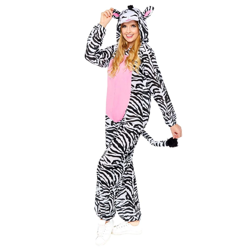 Amscan Adult Unisex Zebra Hooded Jumpsuit Costume - One Size