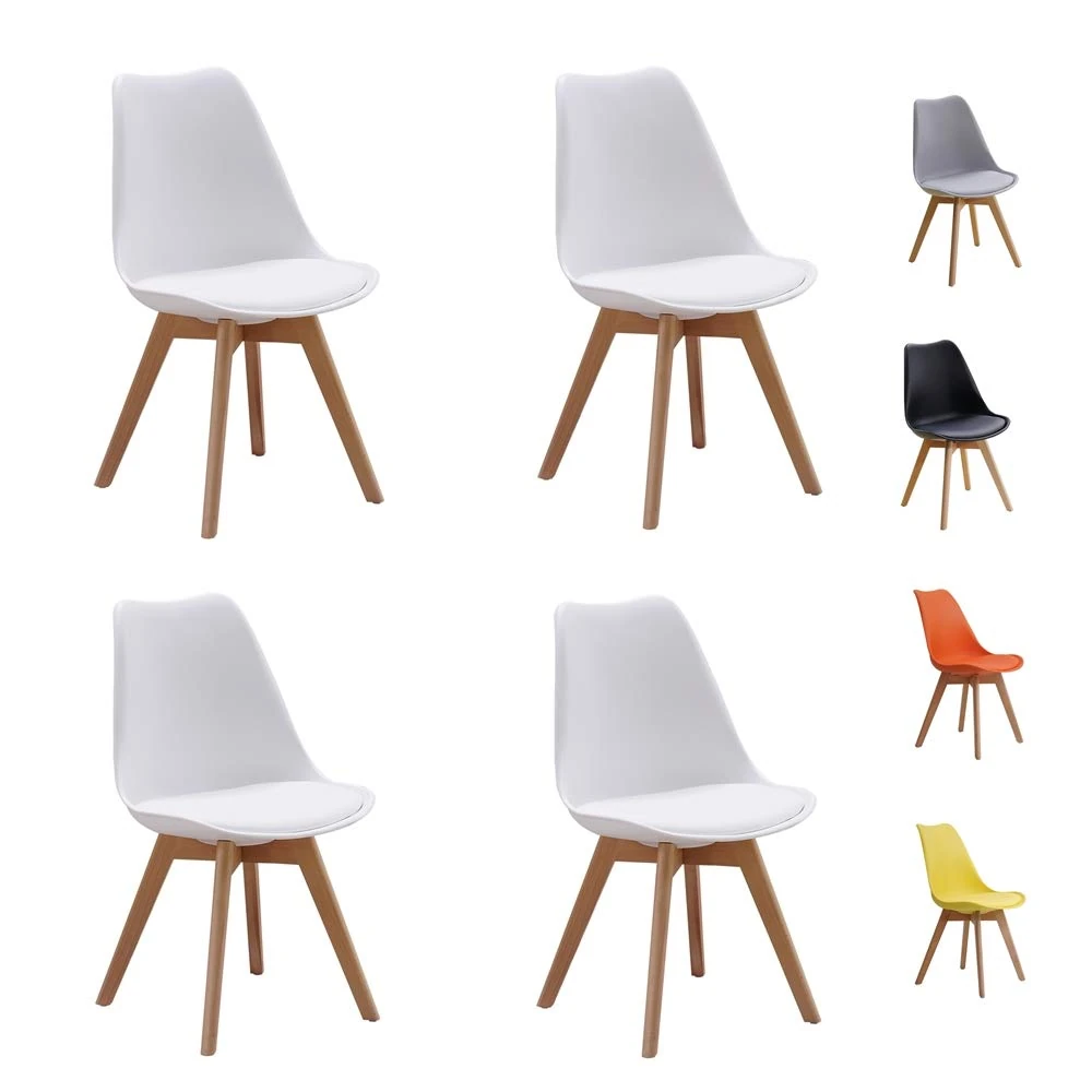 Homcasa Set of 4 Modern Design Dining Chairs, with Cushioned PU Seat and Solid Wood Legs Retro Lorenzo Lounge Chair (White)