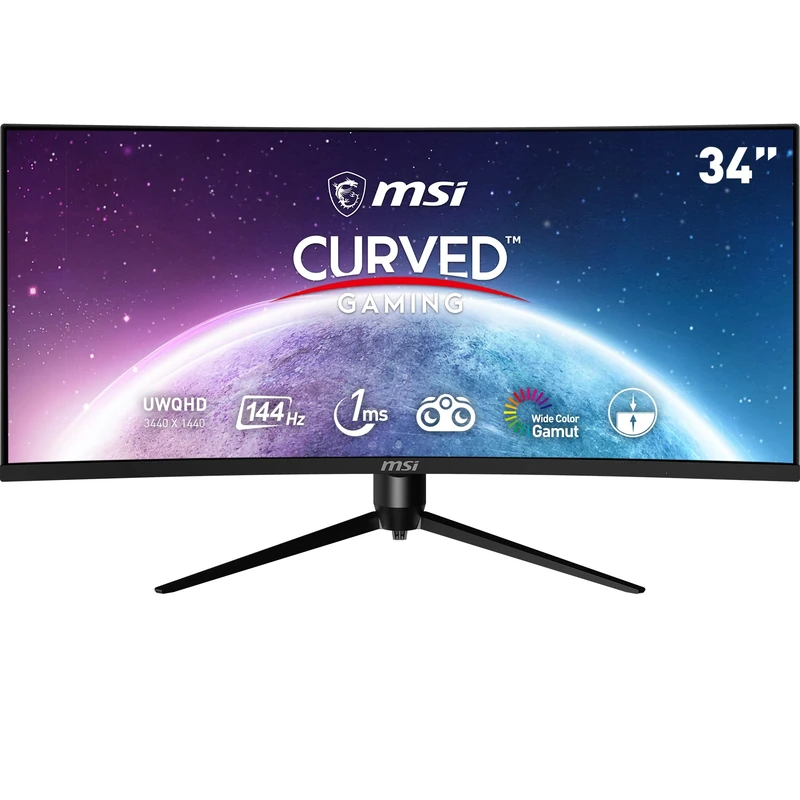 MSI Optix MAG342CQR UWQHD Curved Gaming Screen 34 Inches - 1500R, VA Panel, 3440x1440, 144Hz/1ms, Adaptive Sync, HDR Ready, Mystic Light, 4-Way Adjustable Stand - DP 1.4, HDMI 2.0