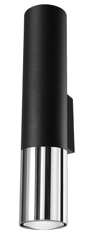 SOLLUX lighting Loopez Spotlight Ceiling Light, Cylindrical Shade + 2 Metal Combination, Interchangeable GU10 Bulb, 1 x 40 W, Steel, Black & Chrome, 6 x 6 x 29 cm