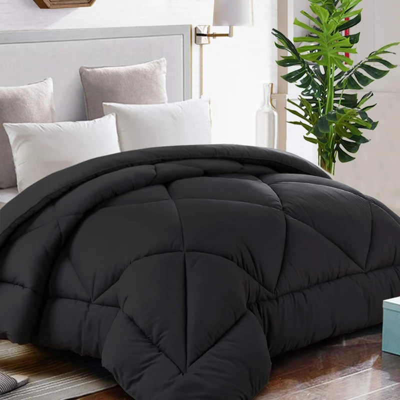 TEKAMON All Season King Comforter Winter Warm Summer Soft Quilted Down Alternative Duvet Insert Corner Tabs, Machine Washable Luxury Fluffy Reversible Collection for Hotel, Black
