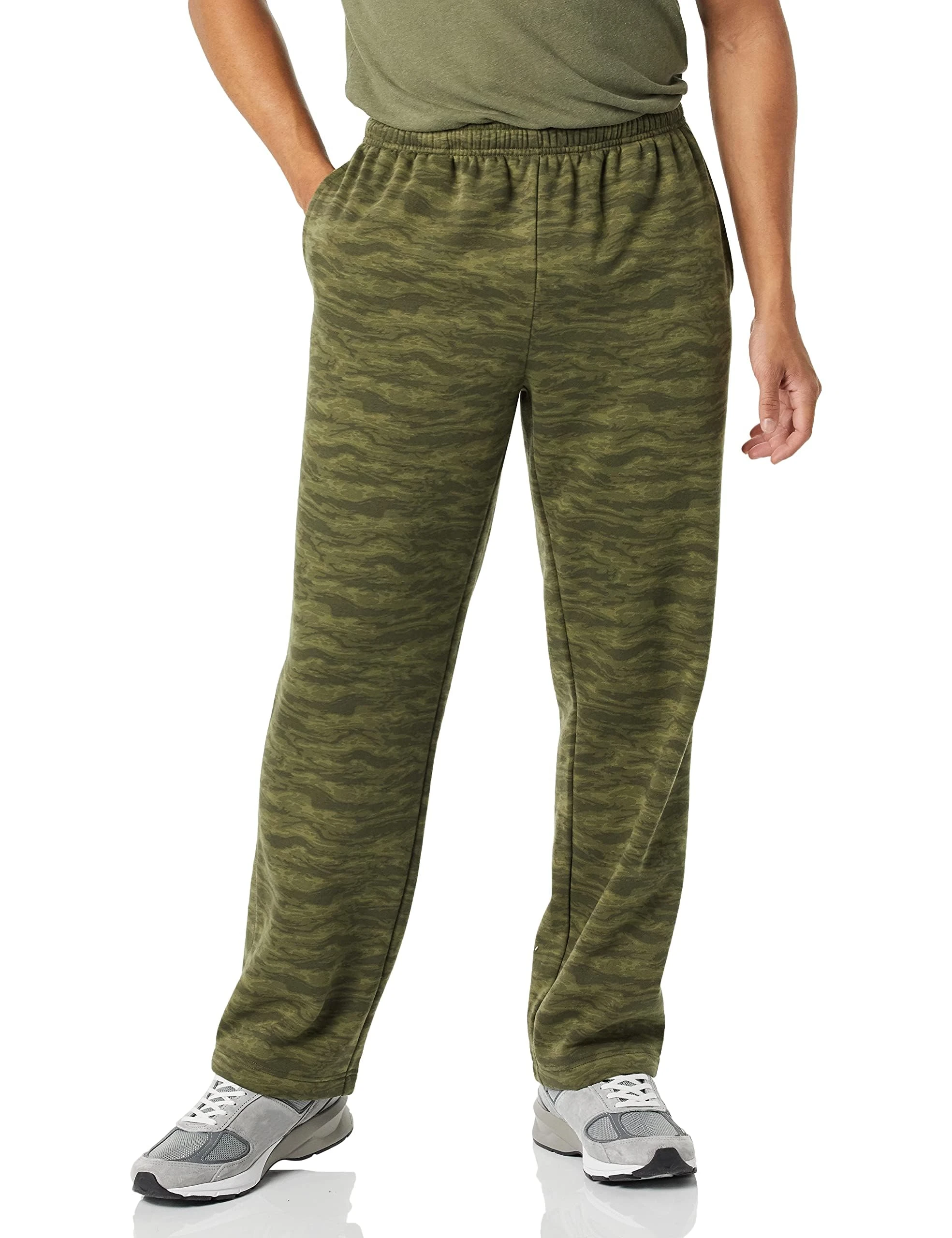 Amazon Essentials Men's Fleece Open Bottom Sweatpant (Available in Big & Tall), Military Green Abstract Camo, XX-Large