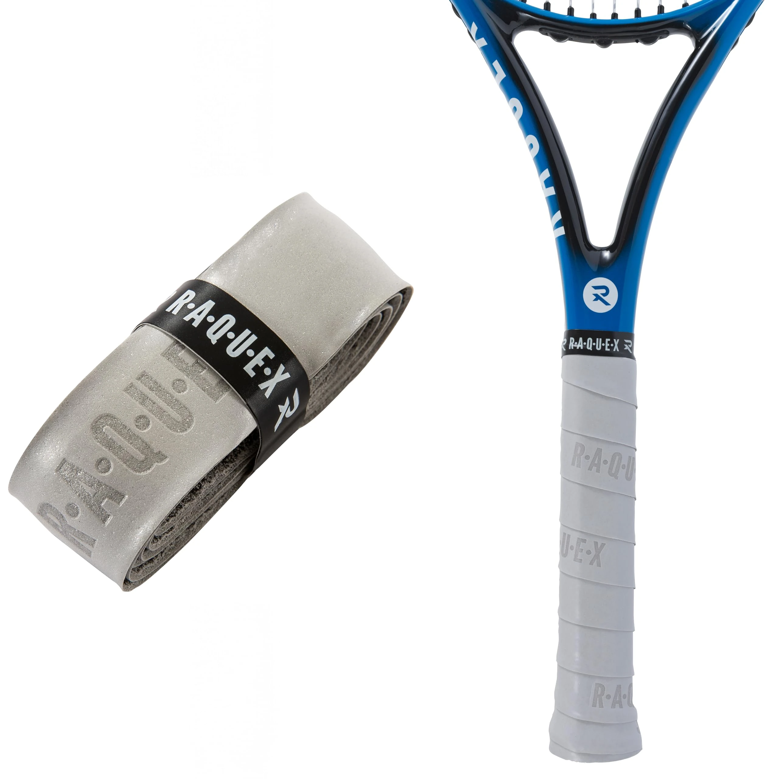 Raquex Enhance Replacement Racket Grip: Tennis Grip, Badminton, Squash Grip Tape, Padel, Pickleball. 14 Colours. Premium, Self-Adhesive Tennis Racquet Grip with Finishing Tape (Glitter Grey, 1 Grip)