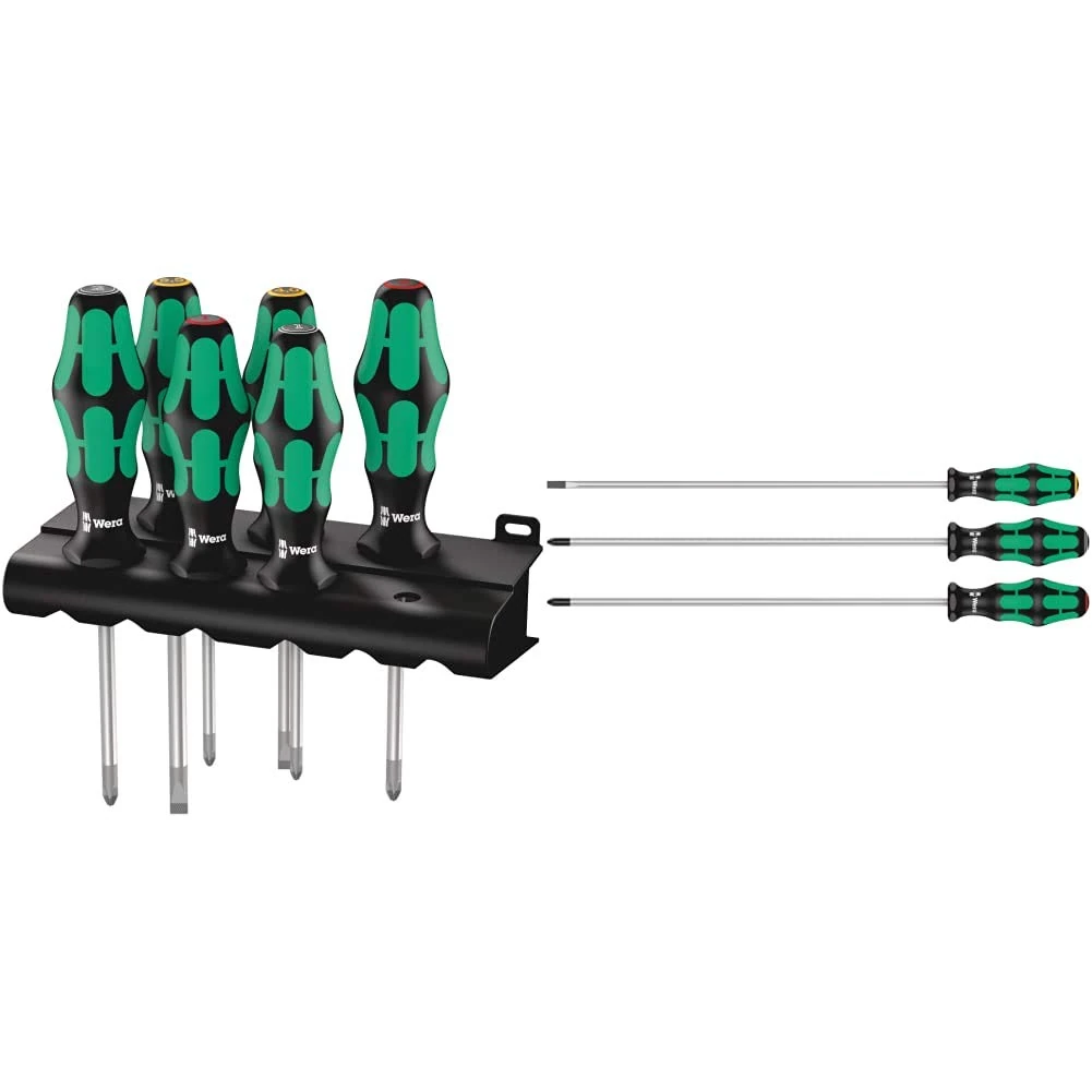 Wera Kraftform 300 Screwdriver Set 8 Piece & 335/350/355/3 Kraftform Plus Extra-Long Screwdriver Set, PH/PZ/SL, 3pc, 05347735002