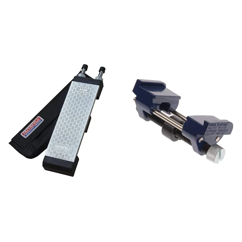 Faithfull Tools FAIDWKIT 200 x 70 mm Diamond Sharpening Stone with Stand and Case. Double Sided Stone: 400G (coarse) and 1000G (fine) & FAIHG Honing Guide for Bevel Edge chisels and Plane Irons