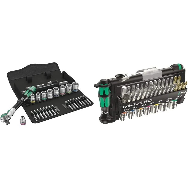 Wera 8100 SB 6 Zyklop Speed 3/8" Multifunction Ratchet & Socket Set, Metric, 29pc, 05004046001 & Tool-Check Plus Mini Bit Ratchet, Socket, Screwdriver & Bit Set, 39pc, 05056490001