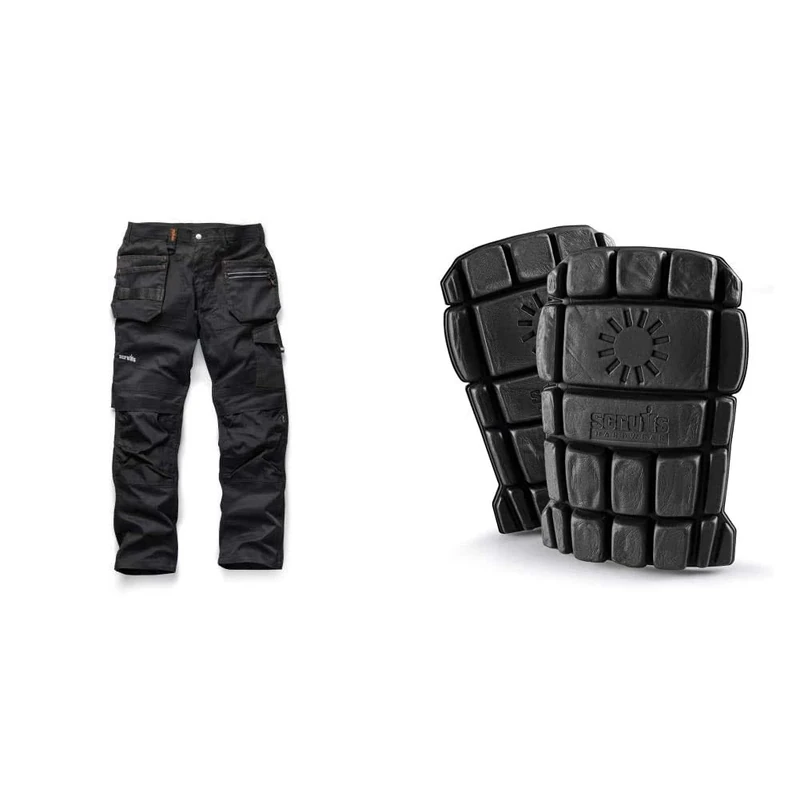 Scruffs Men's Trade Flex Trouser, Black, 38R & T50302 Flexible Knee Pads 1 Pair,Black - Image 1