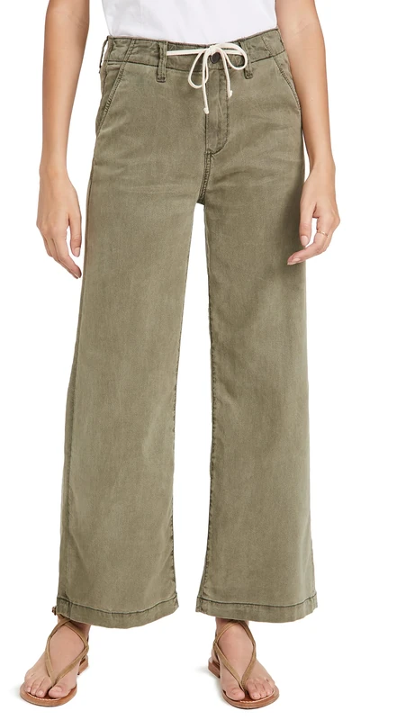 Paige Women's Carly HIGH Rise Wide Leg Weekender Pant, Vintage Ivy Green, 27 28