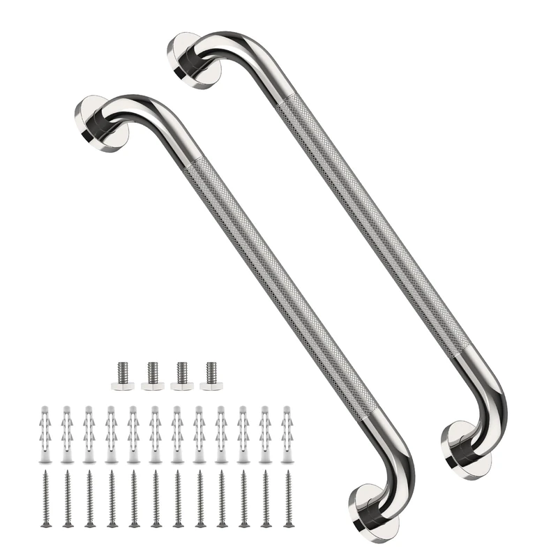 2 Pack 24 Inch Anti Slip Shower Grab Bar Handles, ZUEXT Chrome Stainless Steel Knurled Bathroom Balance Bar, Safety Hand Rail Support,Handicap Elderly Injury Senior Assist Bath Handle£¨1.25" Diameter