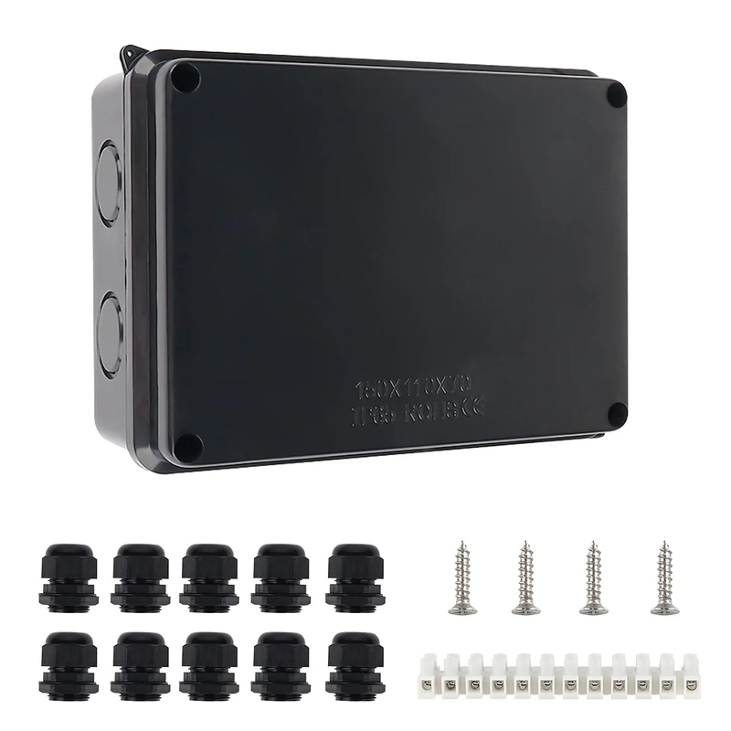 IP65 Waterproof Junction Box Large ABS Electrical Box Outdoor Cable Connector, External Electrical Junction Box, Black(150x110x70mm)