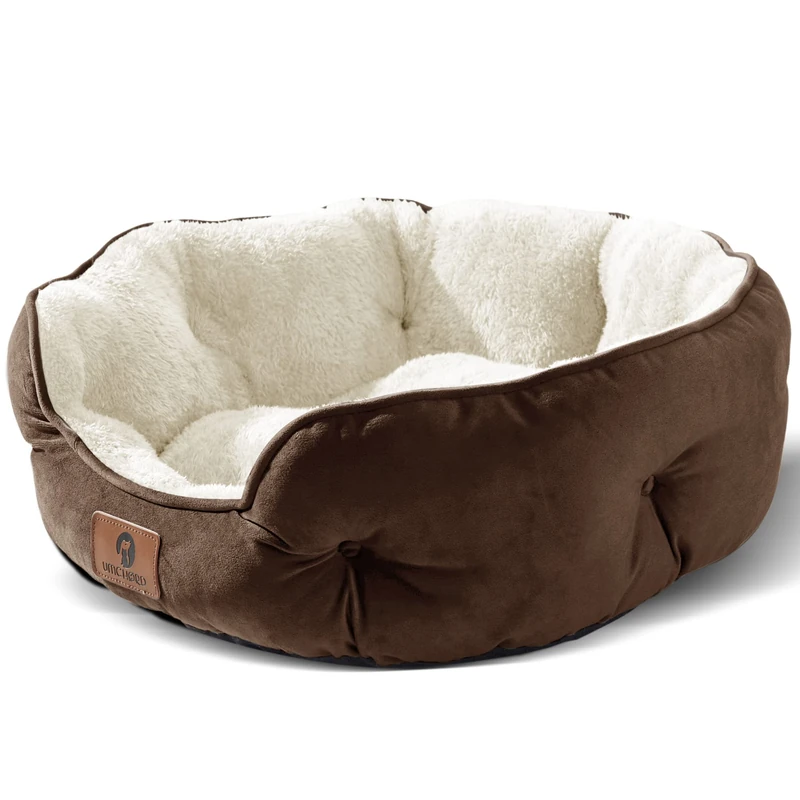 Asvin Medium Dog Bed for Medium Dogs, Large Cat Beds for Indoor Cats, Pet Bed for Puppy and Kitty, Extra Soft & Machine Washable with Anti-Slip & Water-Resistant Oxford Bottom, Brown, 25 inches