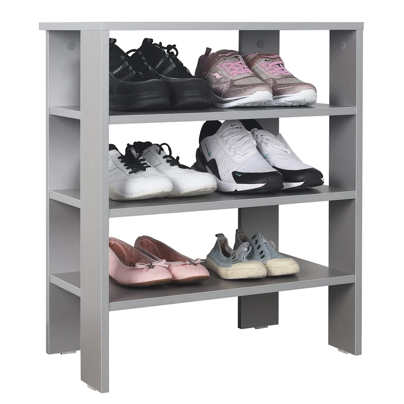 RICOO WM039-PL Shoe Rack Narrow and Tall 70 x 60 x 32 cm Standing Shelf Pressed Wood Grey WM039-PL, Shoe Rack with 3 Levels, Open Shoe Rack, Shoe Rack, Small Shoe Racks