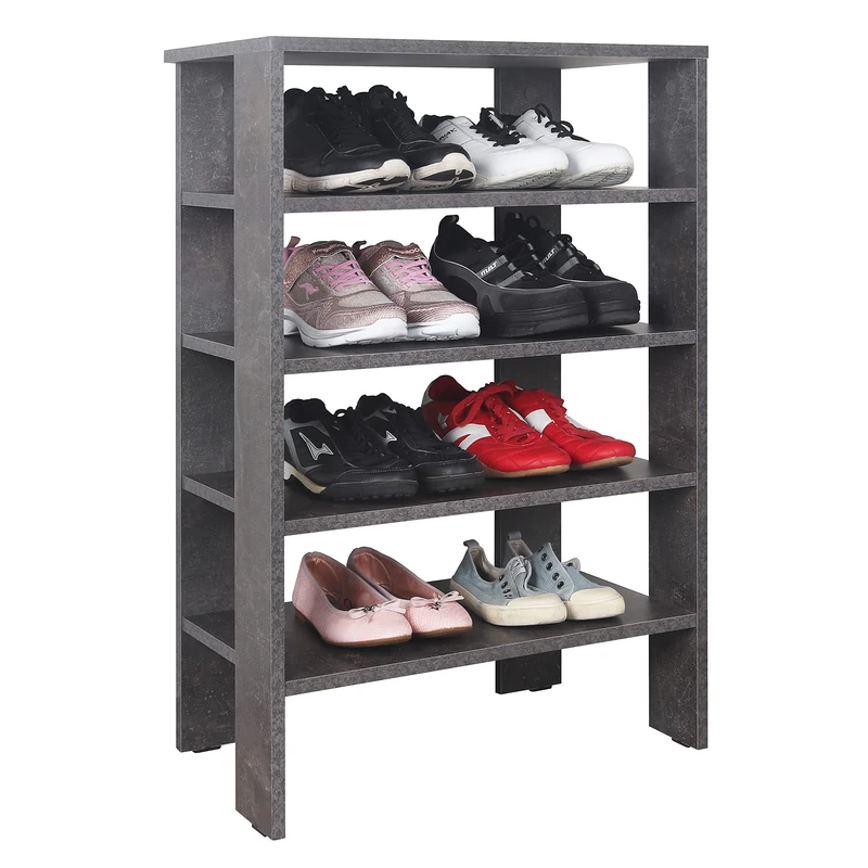 RICOO WM040-BG Shoe Rack Narrow and Tall 88 x 60 x 32 cm Standing Shelf Pressed Wood Concrete Look Grey Shoe Rack with 4 Levels Shoe Rack Shoe Rack Small Shoe Rack