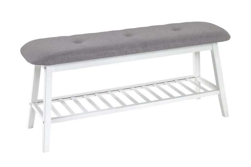 HAKU Möbel Shoe-Bench Grey, White, Bamboo, Fabric - Size: W 100 cm X H 44 cm X D 30 cm, Style: Bohemian