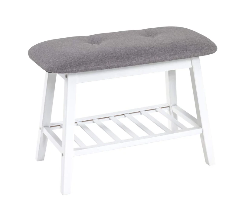 HAKU Möbel Shoe-Bench Grey, White, Bamboo, Fabric - Size: W 60 cm X H 44 cm X D 30 cm, Style: Bohemian