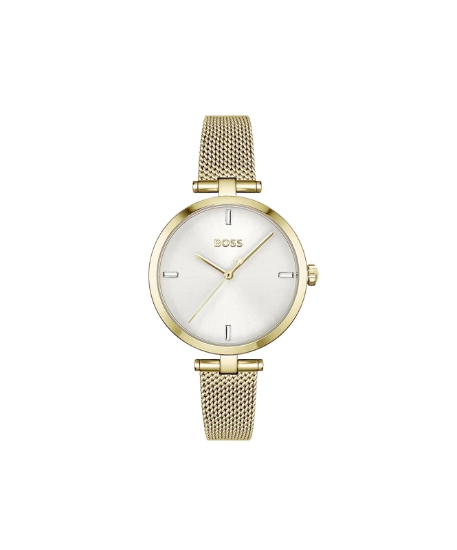 BOSS Analogue Quartz Watch for Women Majesty Collection with Gold Colored Stainless Steel Mesh Bracelet - 1502586