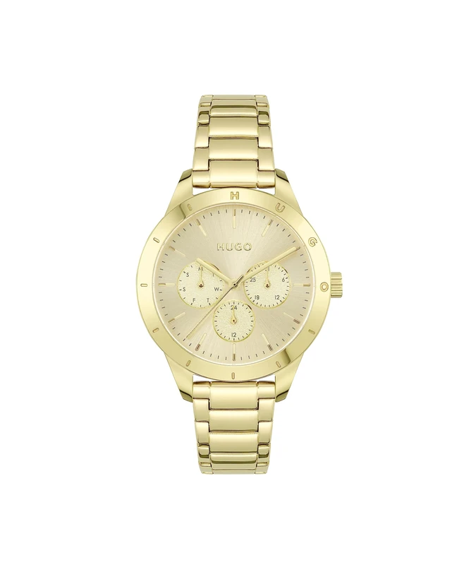 HUGO Analogue Multifunction Quartz Watch for Women #Friend Collection with Gold Colored Stainless Steel Bracelet - 1540091