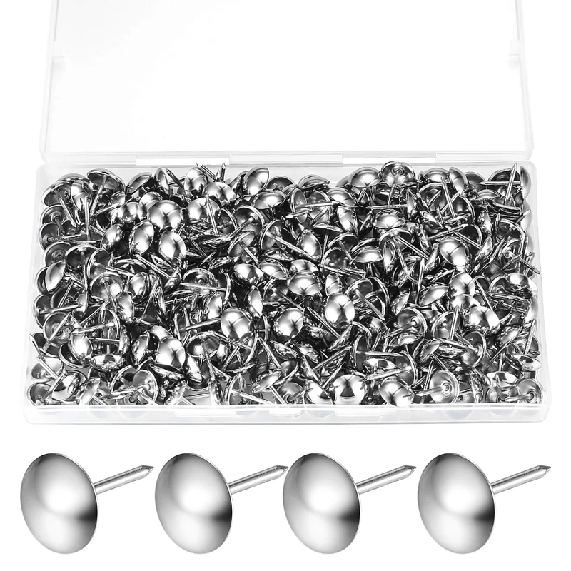 320 Pcs Upholstery Nails, Upholstery Tacks Pins, Furniture Decorative Thumbtacks, Antique Push Studs Pins, Drawing Picture Chairs Carpet Nails - 11x17 MM (Silver)