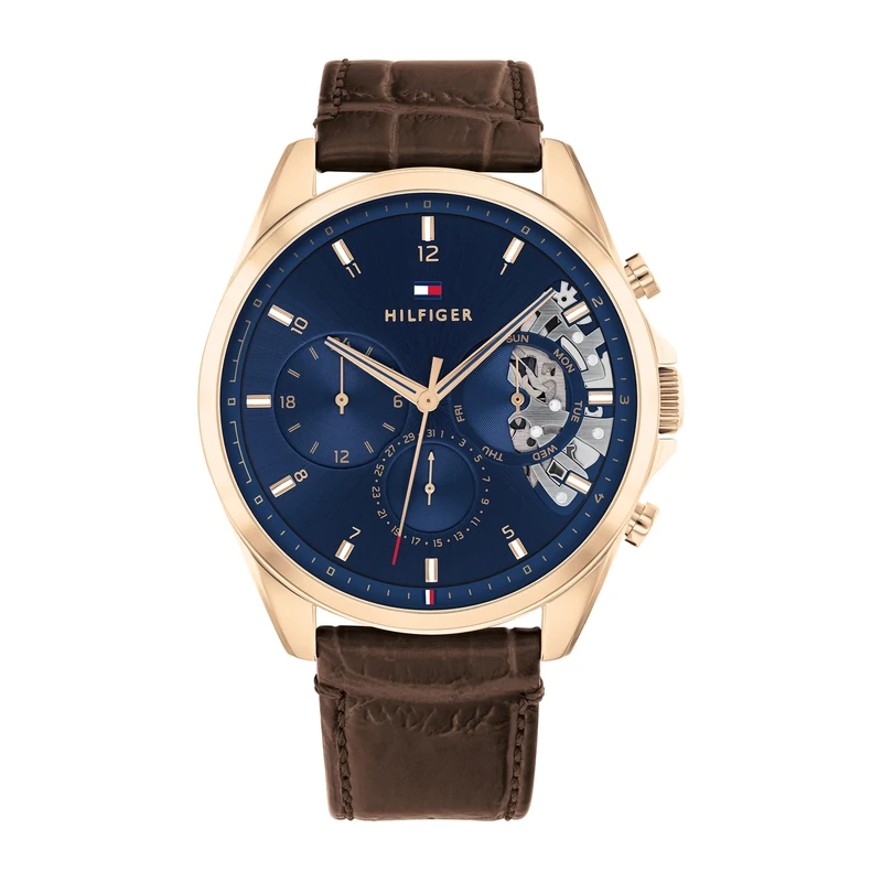 Tommy Hilfiger Analogue Multifunction Quartz Watch for Men with Dark Brown Leather Strap - 1710453