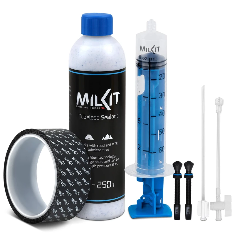 milKit Tubeless Conversion Kit - Conversion Set Including Patented Tubeless Accessories - Suitable for MTB and Road Bike - Tubeless Repair Kit for Retrofitting or Mounting (35 mm Rim Tape)