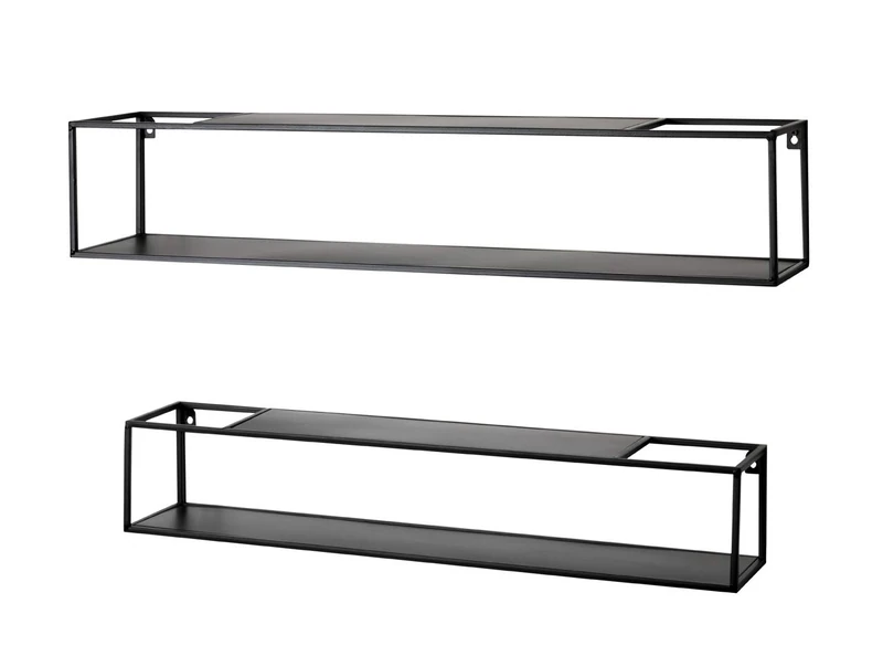 HAKU Möbel Set of 2 Wall Racks Black, Metal - Size: W 75/85 cm X H 14/17 cm X D 14/17 cm, Style: Modern