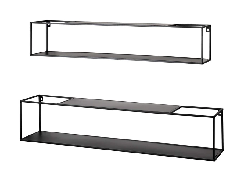 HAKU Möbel Set of 2 Wall Racks Black, Metal - Size: W 85/95 cm X H 17/20 cm X D 17/20 cm, Style: Modern