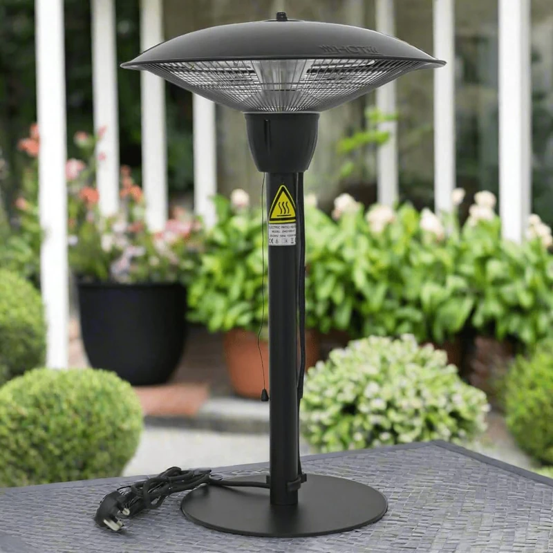 Azuma Tabletop Electric Patio Heater, 1500W Halogen Tube, IP44 Outdoor Rated, Pull Cord On/Off, Tip-Over Auto Shut Off, Black Powder Coated Steel, 66cm Tall, Patio Garden Balcony, Instant Radiant Heat - Image 1