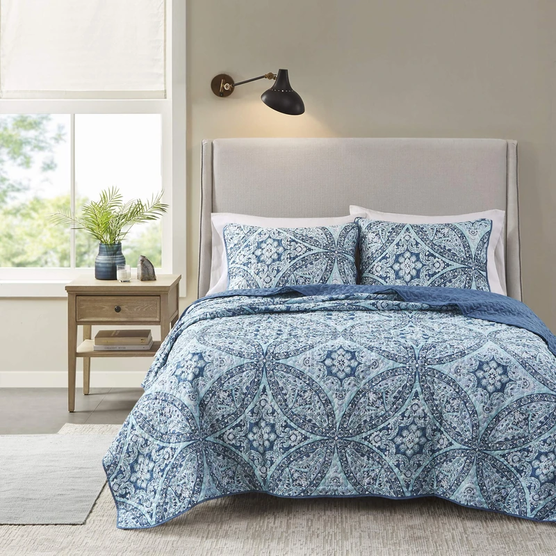 Comfort Spaces All Season, Lightweight, Coverlet Bedspread Bedding, Matching Shams, Microfiber, Gloria Aqua, Full/Queen