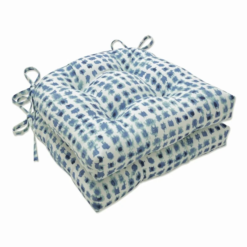 Pillow Perfect Outdoor | Indoor Alauda Porcelain Reversible Chair Pad (Set of 2), 15.5 X 16 X 4, Blue