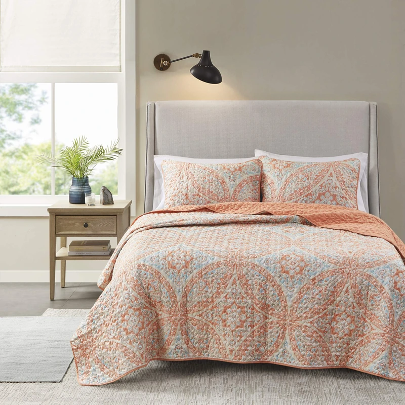 Comfort Spaces All Season, Lightweight, Coverlet Bedspread Bedding, Matching Shams, Microfiber, Gloria Coral, Full/Queen