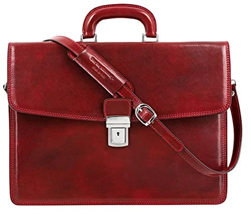 Time Resistance Leather Briefcase Full Grain Leather Attache Case Handmade Red Laptop Bag