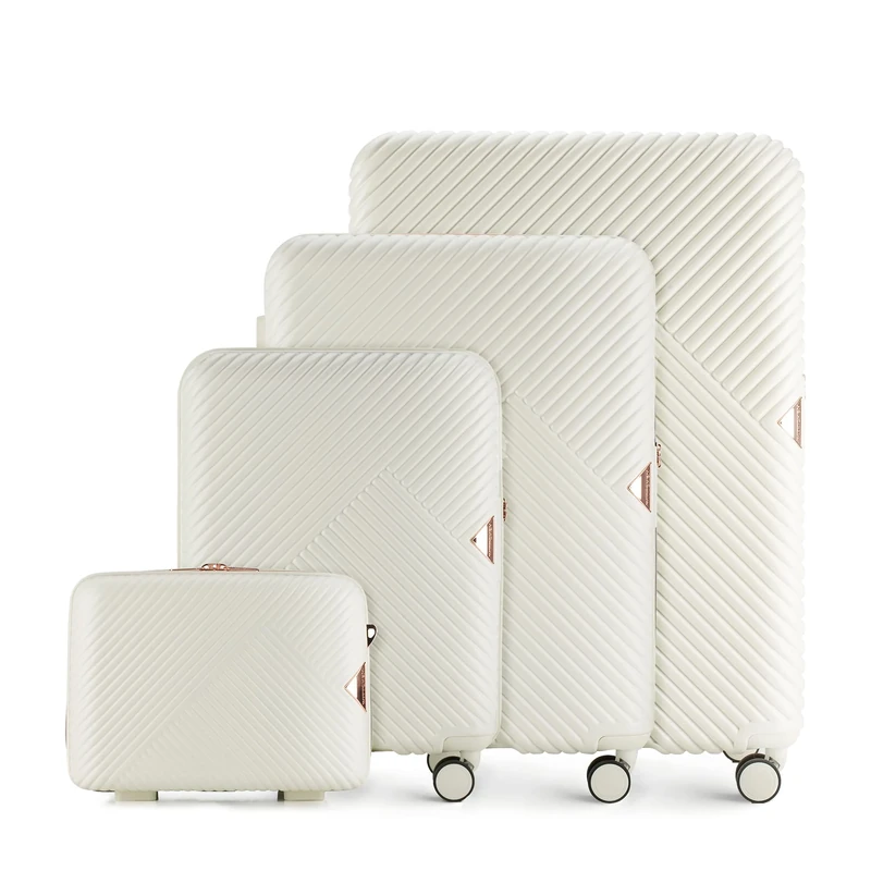 WITTCHEN Travel Suitcase Carry-On Cabin Luggage Hardshell Made of Polycarbonate with 4 Spinner Wheels Combination Lock Telescopic Handle GL Style Line Set of 4 suitcases White