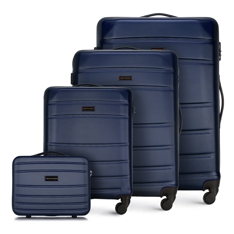 WITTCHEN Travel Suitcase Carry-On Cabin Luggage Hardshell Made of ABS with 4 Spinner Wheels Combination Lock Telescopic Handle Globe Line Set of 4 suitcases Dark Blue
