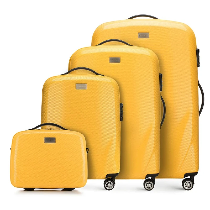 WITTCHEN PC Ultra Light Hard Luggage Travel Suitcase Set of 4 suitcases Polycarbonate suitcases Four Wheels TSA Combination Lock Aluminum Telescopic Handle Size (S+M+L+Toiletry Bag) Yellow
