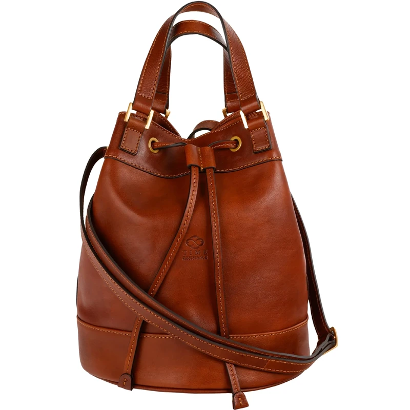 Time Resistance Light Brown Leather Handbag for Women - Handmade Full Grain Italian Leather Bucket Bag - Women's Shoulder Bag - Handbag for Work and Everyday