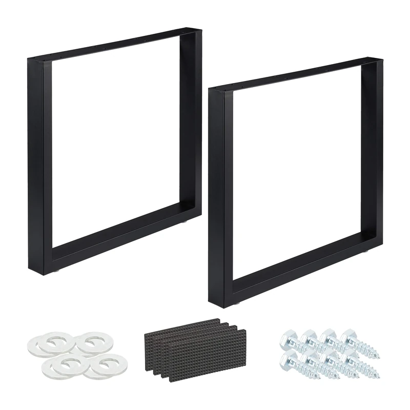 Relaxdays Set of 2 Metal Table Legs, Industrial, Black, 80x72 cm, 100 kg Weight Capacity