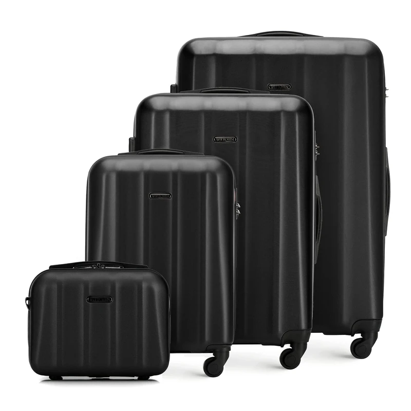 WITTCHEN Travel Suitcase Carry-On Cabin Luggage Hardshell Made of Polycarbonate with 4 Spinner Wheels Combination Lock Telescopic Handle Cruise Line Set of 4 suitcases Black