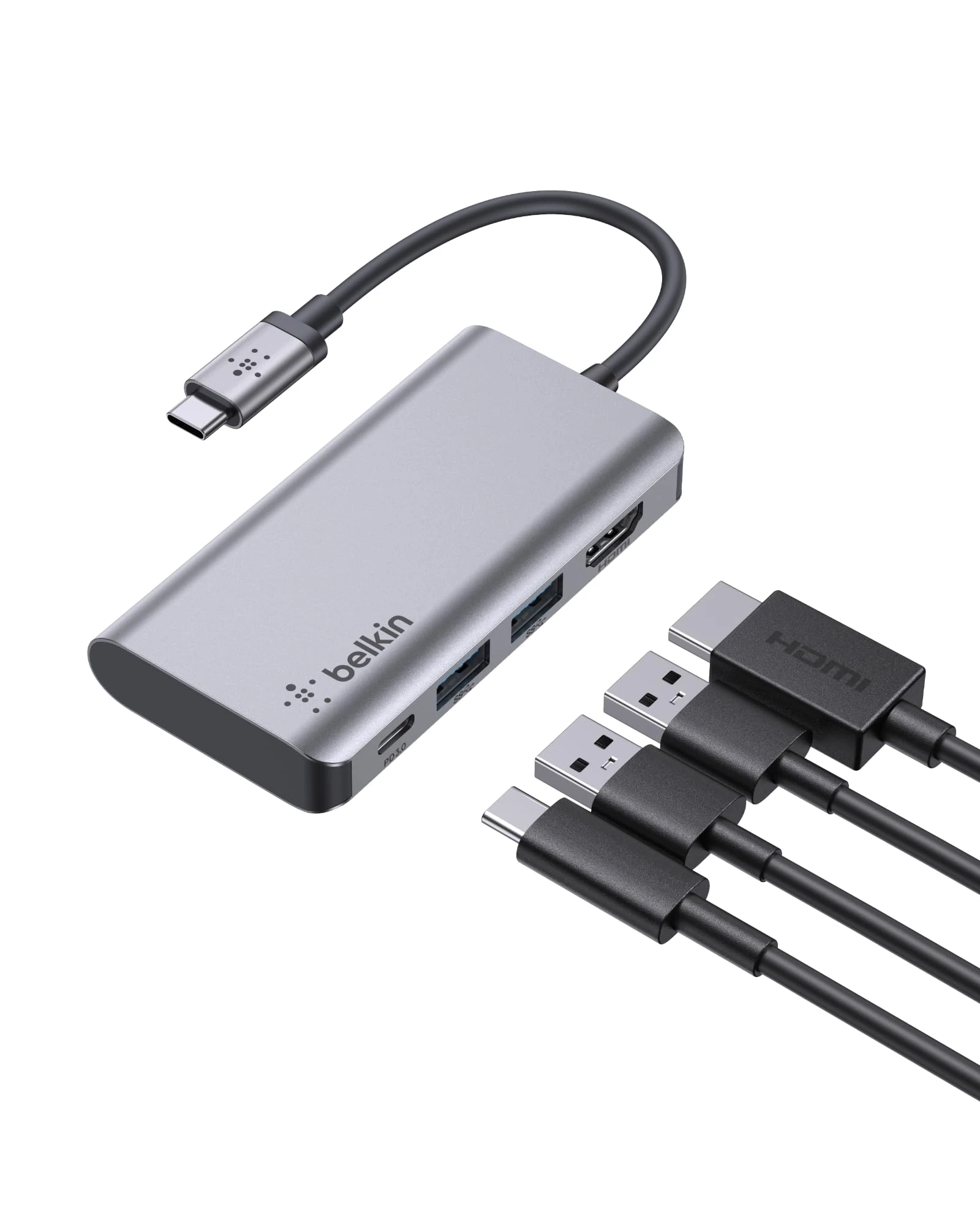 Belkin USB C 4-in-1 MultiPort Adapter (with 4K HDMI, USB-C 100W PD Pass-Through Charging, 2 x USB A Ports for MacBook Pro, MacBook Air, iPad Pro, XPS and More)