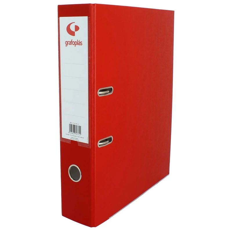 Grafoplás 27279551. Pack of 12 Lever Folders, Folio Size, Rings 65 mm, Red, Polypropylene Lined, Eyelet in Spine, Grafcolor Series
