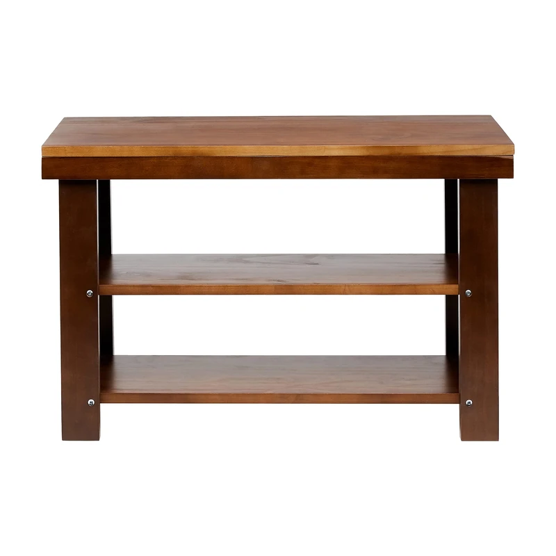 Amazon Basics Solid Entryway Shoe Storage Bench, Shoe Rack, 3 Levels, Hallway, Solid Pine Wood, Brown, 70 x 26 x 45 cm
